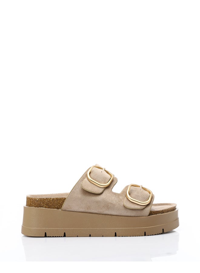 Double Buckles Suede Beige Slippers