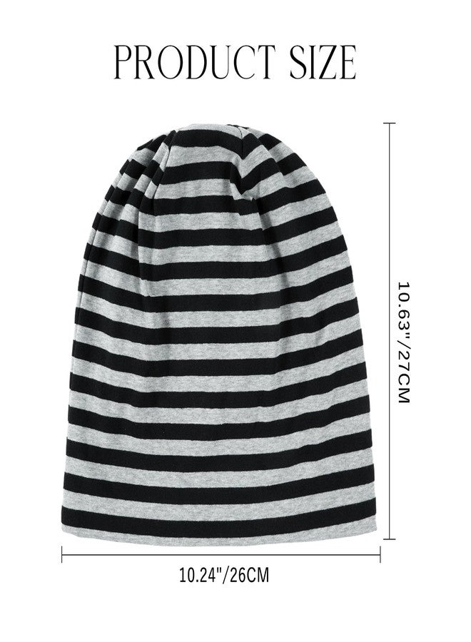 DOCILA Slouchy Beanie Hat Men Cotton Striped Thin Chunky Baggy Skull Cap Stretchy Soft Winter Fall Spring Stocking Hat BlackGrey - Image 4
