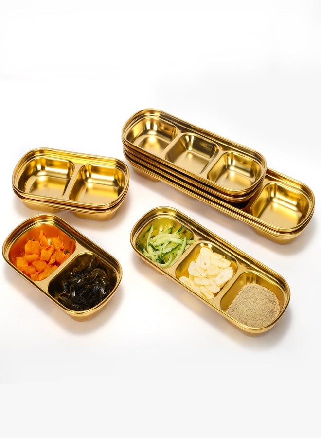 drizzle 3PCS Sauce Dish Stainless Steel Gold Soy Tomato Sauce Salt Vinegar Sugar Spices Flavor Condiment Dip Bowls Korean BBQ Home Kitchen Plates - Image 3