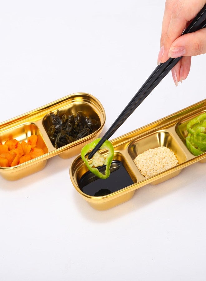 drizzle 3PCS Sauce Dish Stainless Steel Gold Soy Tomato Sauce Salt Vinegar Sugar Spices Flavor Condiment Dip Bowls Korean BBQ Home Kitchen Plates - Image 2
