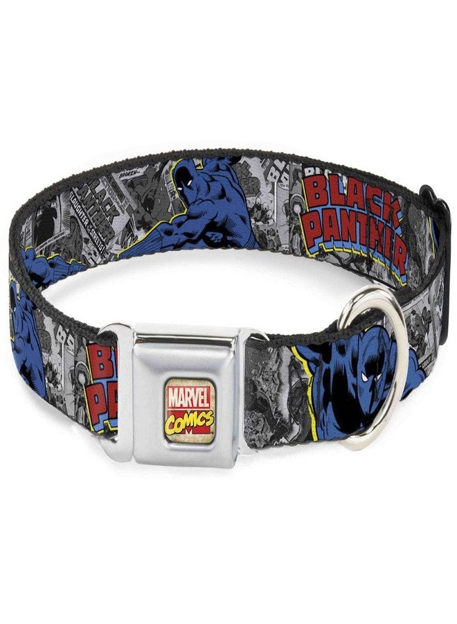 Buckle Down Dog Collar Seatbelt Buckle Black Panther Poses Stacked Comics Grays Yellow Blue Red 11 to 17 Inches 1.0 Inch Wide - Image 1
