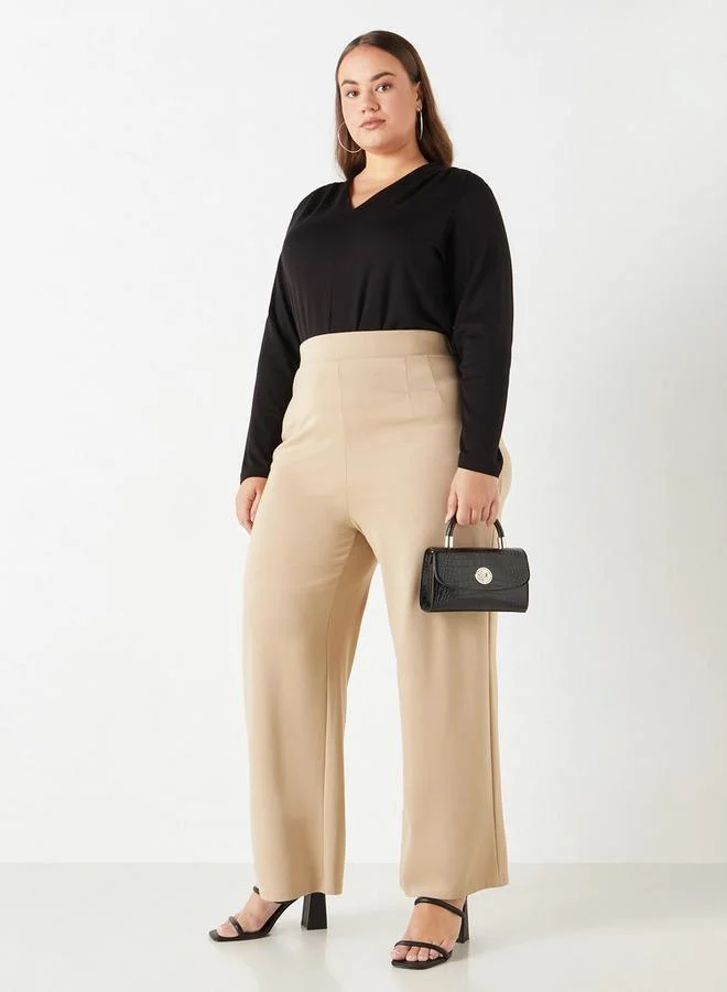 Ulla Popken Plus Size Ulla Popken V-neck Top with Long Sleeves