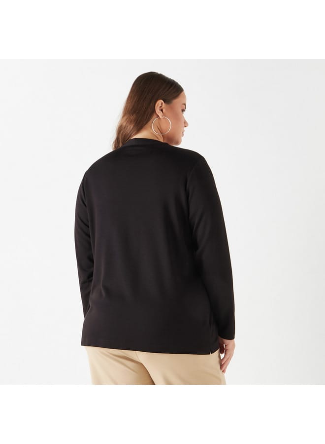 Ulla Popken Plus Size Ulla Popken V-neck Top with Long Sleeves  - Image 3