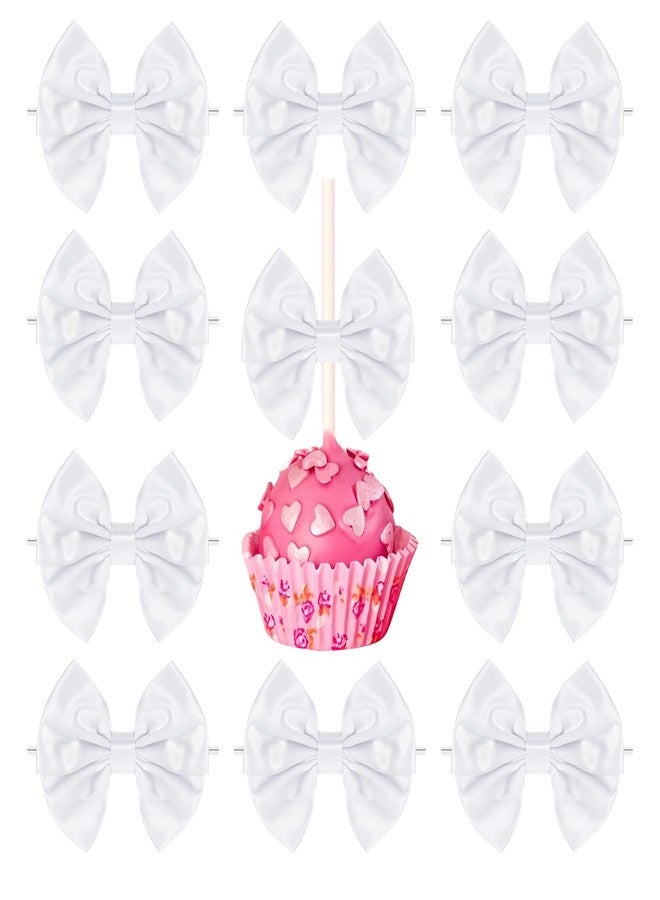 Jaarssho 25 Pcs White Twist Tie Bows, 3.5 Inch Satin Ribbon Bows for Treats, Premade Gifts Wrap Embellishments for Candy Apple Cake Pop Wedding Favor Shower or Holiday Event Decor - Image 1