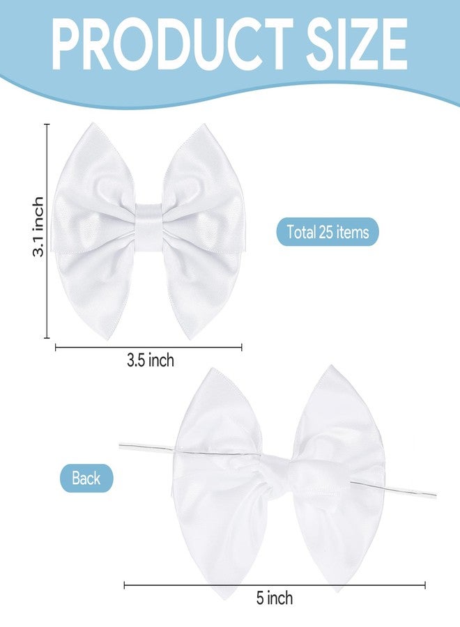 Jaarssho 25 Pcs White Twist Tie Bows, 3.5 Inch Satin Ribbon Bows for Treats, Premade Gifts Wrap Embellishments for Candy Apple Cake Pop Wedding Favor Shower or Holiday Event Decor - Image 2