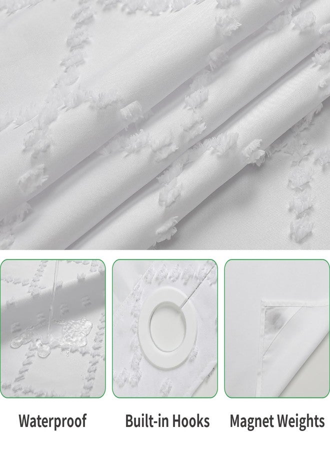eachope White No Hook Shower Curtain with Fabric snap in Liner Set, Boho Tufted Chevron Striped Shabby Chic Textured Shower Curtain with a mash Top Window, Hotel Decor, 71" W x 74" L - Image 5