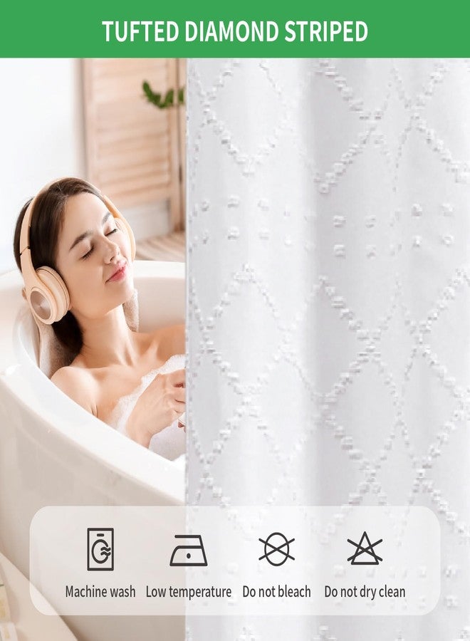 eachope White No Hook Shower Curtain with Fabric snap in Liner Set, Boho Tufted Chevron Striped Shabby Chic Textured Shower Curtain with a mash Top Window, Hotel Decor, 71" W x 74" L - Image 2