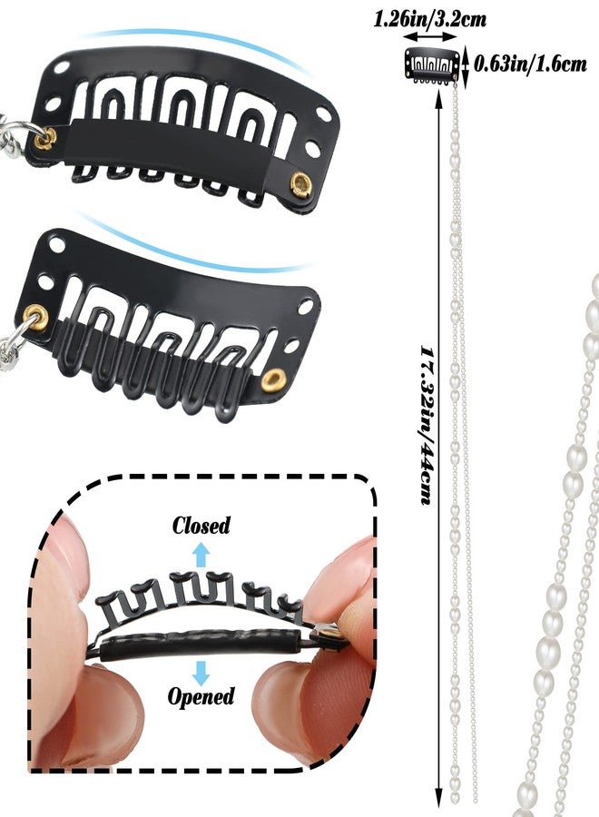 RECTYO GALLERY 6 Pcs Premium Rhinestone Hair Chains for Women Pearl Charm Rhinestone Hair Jewelry Accessories Crystal Extensions Clips Silver Gold Pins for Braids(Mixed Pearls) - Image 3