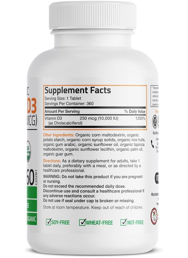 Bronson Vitamin D3 10,000 Iu Organic Vitamin D Supplement, Non-Gmo, 360 Tablets  - Image 2