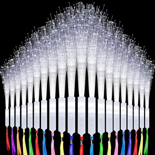Oleitodh 100 Pack White Fiber Optic Wand Glow Wand LED Light Up Wand Bulk with 3 Flashing Models Flashing Sticks for Glow in The Dark Birthday Party Favor Wedding Halloween Christmas 8 Colors - Image 1
