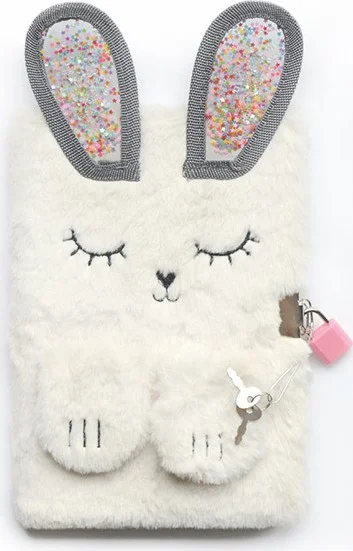 Kagito Locked Rabbit Plush Striped Notebook A5