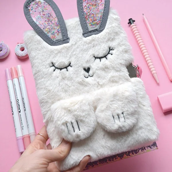 Kagito Locked Rabbit Plush Striped Notebook A5
