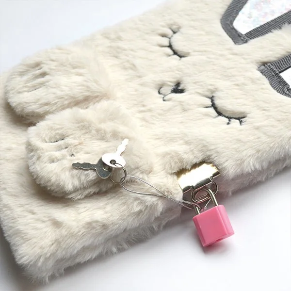 Kagito Locked Rabbit Plush Striped Notebook A5