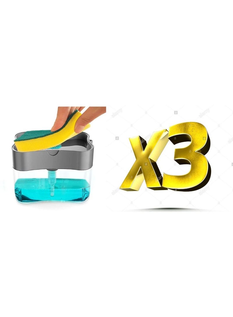 Pack of 3 2-in-1 Dishwasher Soap Dispenser With Sponge Multicolour Combo
