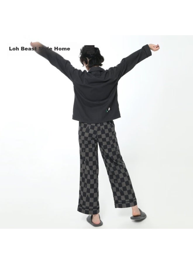 Tbh 100% Cotton Brushed Homewear Panda Print Long Sleeve Autumn Winter Couple Pajama Set Uni