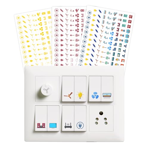 CodersParadise 500+ Switchboard Self-Adhesive Stickers | 3 Colors in 1 Pack, Transparent Round Stickers for Fans, Lights & 27 Appliances – Perfect for Home, Office, Hotels & Cafes - Image 1