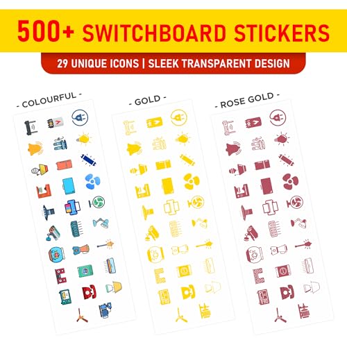 CodersParadise 500+ Switchboard Self-Adhesive Stickers | 3 Colors in 1 Pack, Transparent Round Stickers for Fans, Lights & 27 Appliances – Perfect for Home, Office, Hotels & Cafes - Image 2