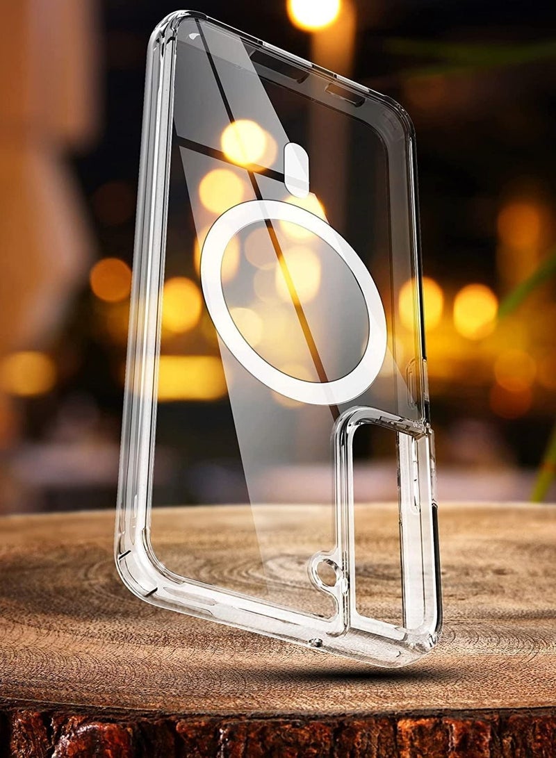 حافظة متوافقة مع سامسونج جالاكسي S23 بلس، حافظة رقيقة نحيفة مغناطيسية، امتصاص للصدمات، مضادة للخدش، ظهر صلب، حافظة كريستالية، غطاء هاتف محمول متوافق مع سامسونج جالاكسي S23 بلس - Image 4