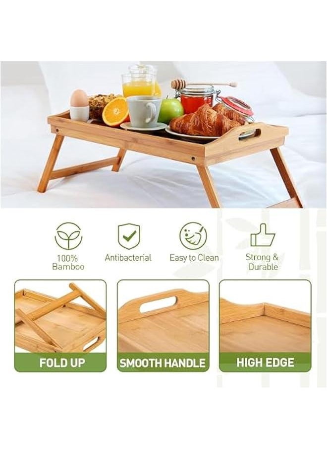 Bed Tray Table with Folding Legs,Bamboo Breakfast in Bed for TV Table, Laptop Computer Tray,Eating,Snack Tray