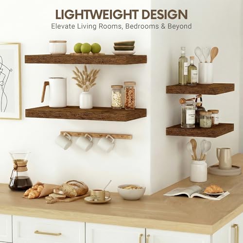 Vivelove 10 Inch Deep Floating Shelves 24 inch Long, 24 x 10 Wide Wall Shelves with Invisible Brackets, for Bedroom Bathroom Living Room Kitchen Office, Farmhouse Home Decor, Set of 2, Rustic Brown - Image 5