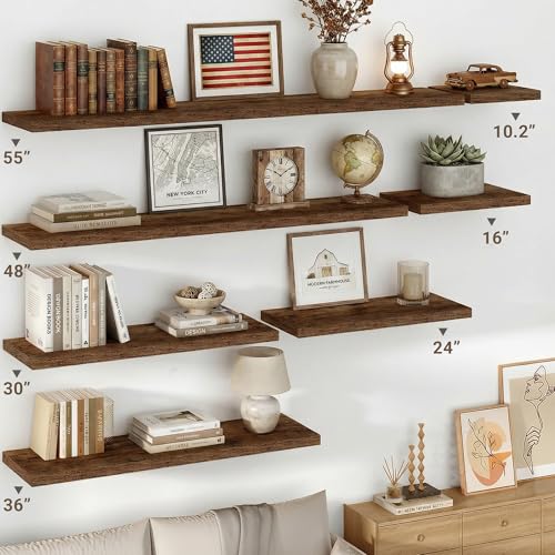 Vivelove 10 Inch Deep Floating Shelves 24 inch Long, 24 x 10 Wide Wall Shelves with Invisible Brackets, for Bedroom Bathroom Living Room Kitchen Office, Farmhouse Home Decor, Set of 2, Rustic Brown - Image 3