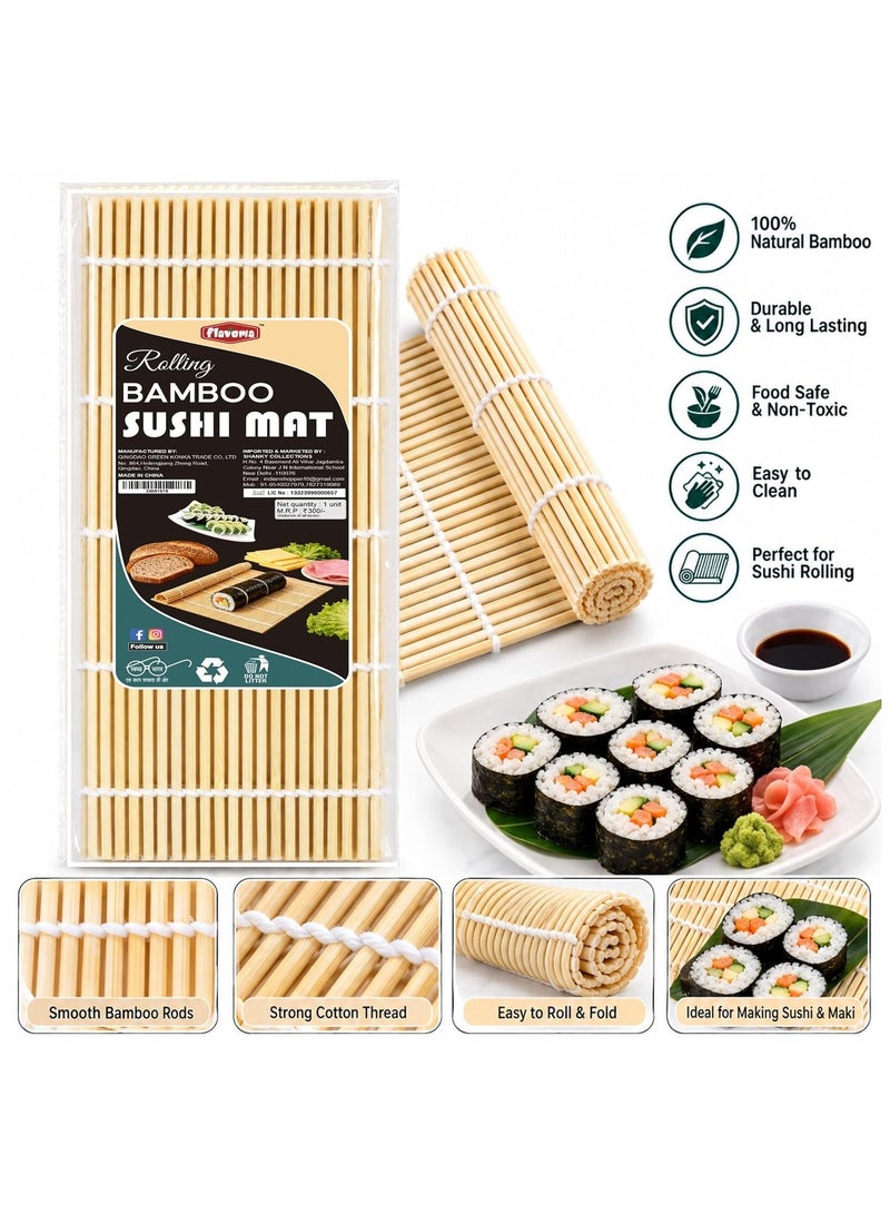 Flavoma Bamboo Sushi Rolling Mat (24cm*24cm) + 2 Pair Wooden Chopsticks 24cm (Based Japanese Sushi Rolling/Korean Kimbap Making Mat, Ideal Use in Homes, Cafes, Hotels and Restaurants) - Image 2