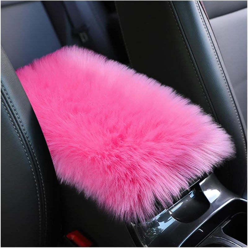 Suvnie غطاء لوحة التحكم الوسطى للسيارة مزين بالفرو، مقاس 11.8" × 7.9"، وسادة لمسند الذراع مصنوعة من جلد الخروف والصوف، وسادة ناعمة ومريحة لحماية لوحة التحكم الوسطى للسيارة، إكسسوارات ديكور داخلية لمعظم السيارات (لون وردي داكن) - Image 1