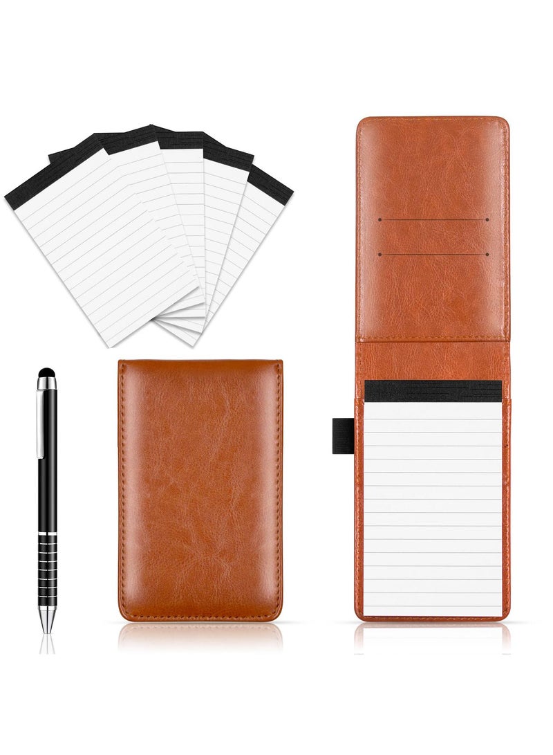 Sweet seven Pocket Notepad Set with Pen and Refills - 5 Small Notepads, 3x5 Inches, 50 Lined Pages per Pad - Perfect for Offices, Schools, and Restaurants（Brown） - Image 1
