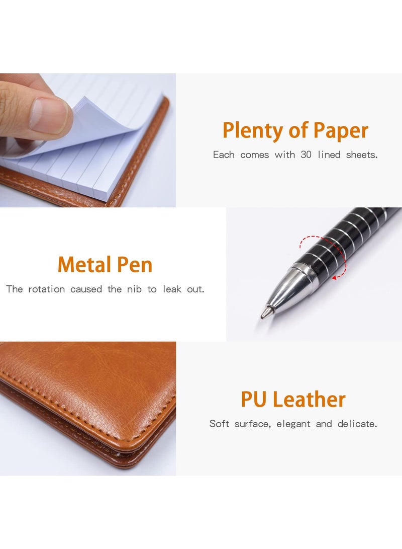Sweet seven Pocket Notepad Set with Pen and Refills - 5 Small Notepads, 3x5 Inches, 50 Lined Pages per Pad - Perfect for Offices, Schools, and Restaurants（Brown） - Image 5