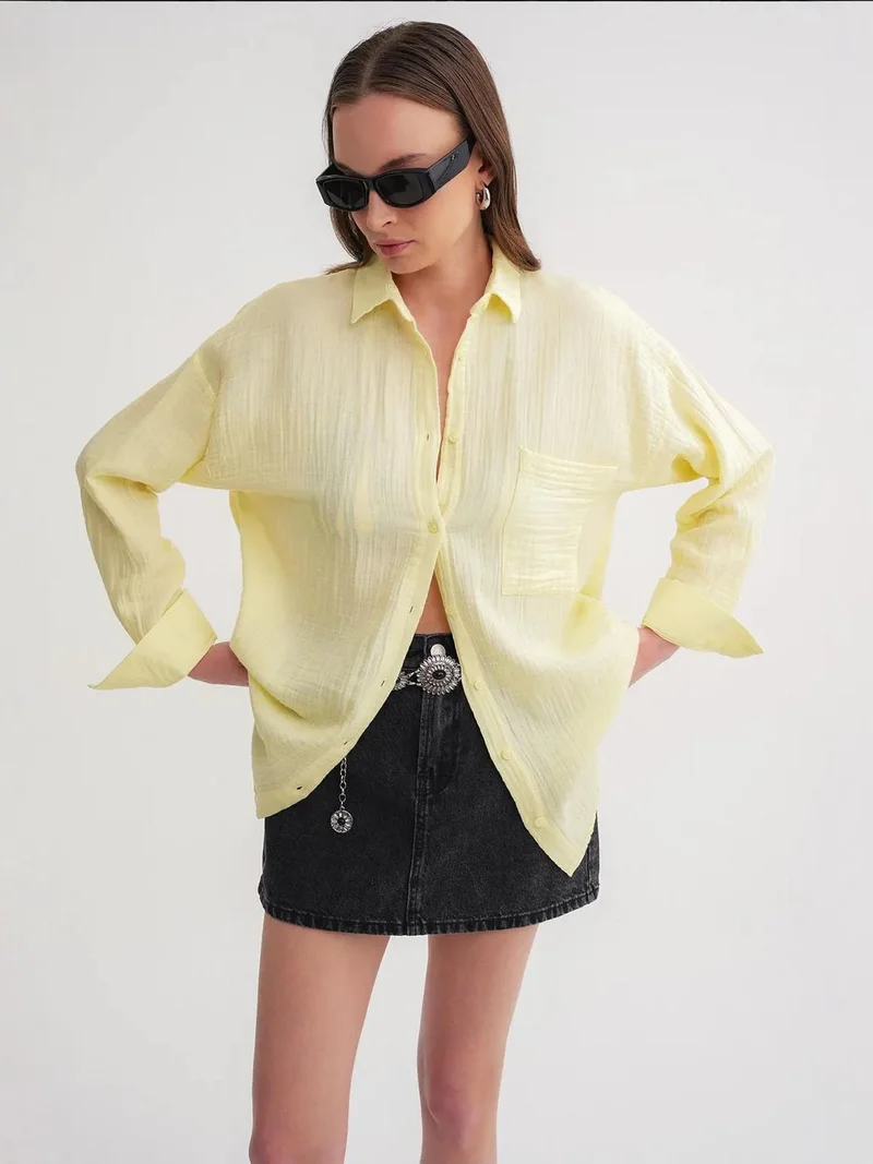 Mixray Oversize Shirt with Pocket Detail