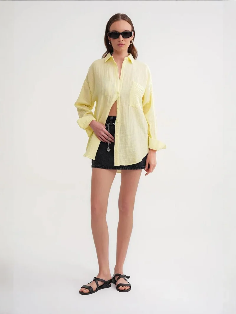 MixRay Amber Yellow Mixray Oversize Shirt with Pocket Detail for Women | Best Price UAE