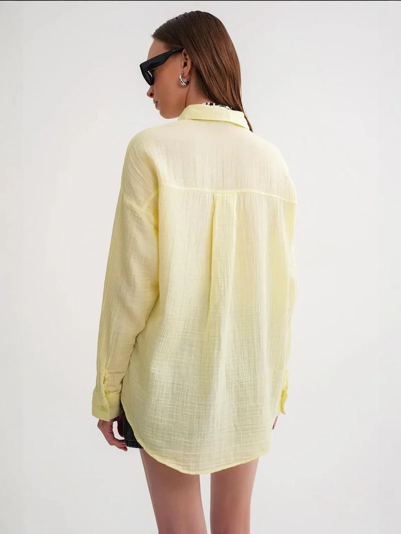 MixRay Amber Yellow Mixray Oversize Shirt with Pocket Detail for Women | Best Price UAE
