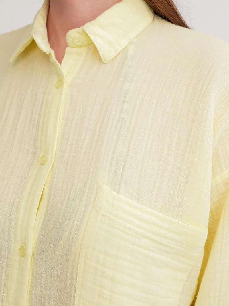 MixRay Amber Yellow Mixray Oversize Shirt with Pocket Detail for Women | Best Price UAE