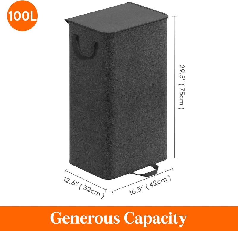 Lifewit Laundry Hamper with Lid and Removable Laundry Bag, Large Collapsible 1 Divider Dirty Clothes Basket with Handles for Bedroom, Laundry Room, Closet, Bathroom, College, 100L Black - Image 5