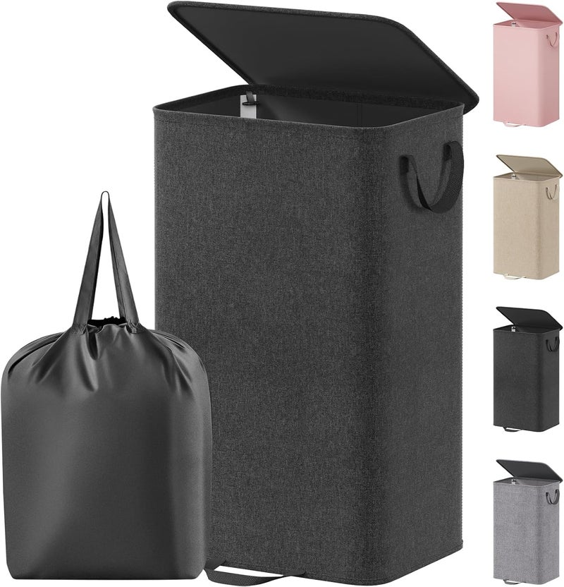 Lifewit Laundry Hamper with Lid and Removable Laundry Bag, Large Collapsible 1 Divider Dirty Clothes Basket with Handles for Bedroom, Laundry Room, Closet, Bathroom, College, 100L Black - Image 1