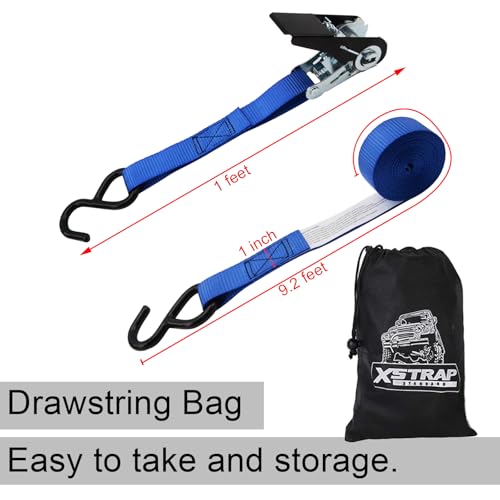 XSTRAP STANDARD Ratchet Tie Down Straps 4 Pk 10 Ft- 300 Lbs Load Cap- 900 Lbs Break Strength-Cargo Straps for UTV, ATV, Pickup,Truck, Moving Appliances, Lawn Equipment, Blue - Image 2