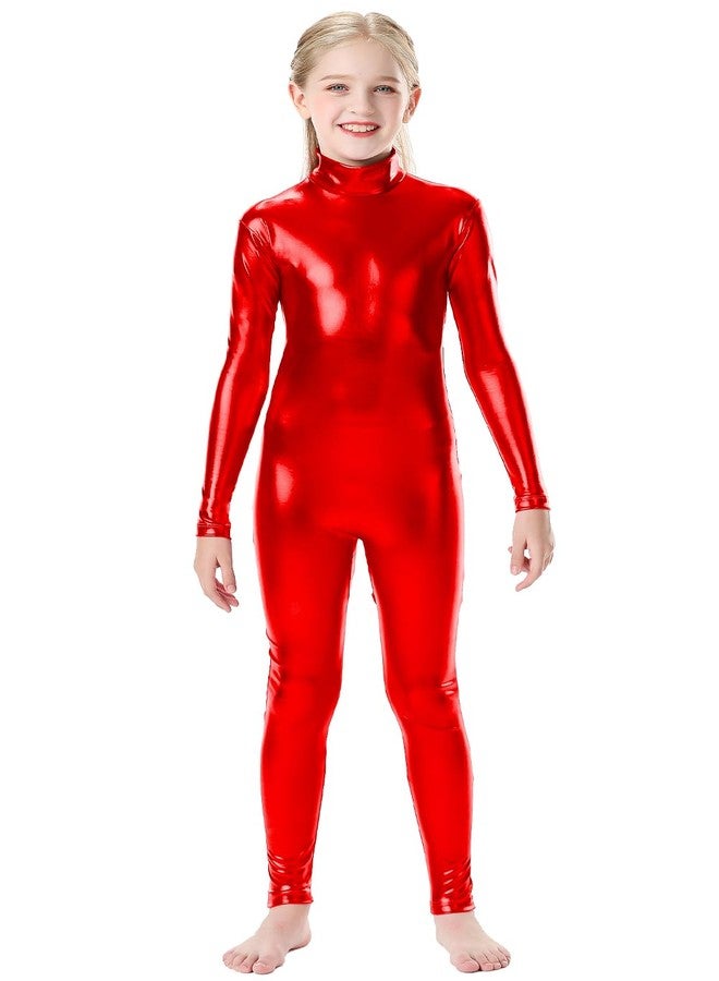 OVIGILY Kids Metallic Unitard Long Sleeve Shiny Bodysuit Dancewear for Girls Halloween Costumes - Image 1