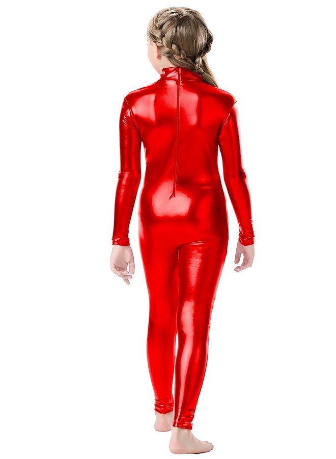 OVIGILY Kids Metallic Unitard Long Sleeve Shiny Bodysuit Dancewear for Girls Halloween Costumes - Image 4