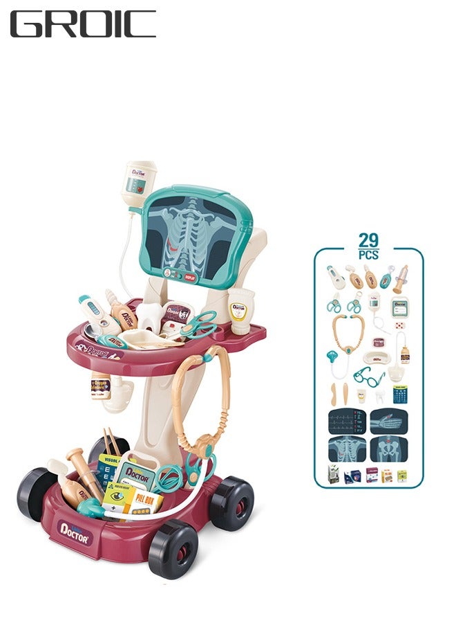 GROIC 29PCS Doctor Kit Toy for Kids, Pretend Play Educational Doctor Toys, Pretend Medical Station Set with Lights, Eye Chart, Thermometer, Stethoscope, Pulse Machine，Great Gift for Toddlers - Image 1