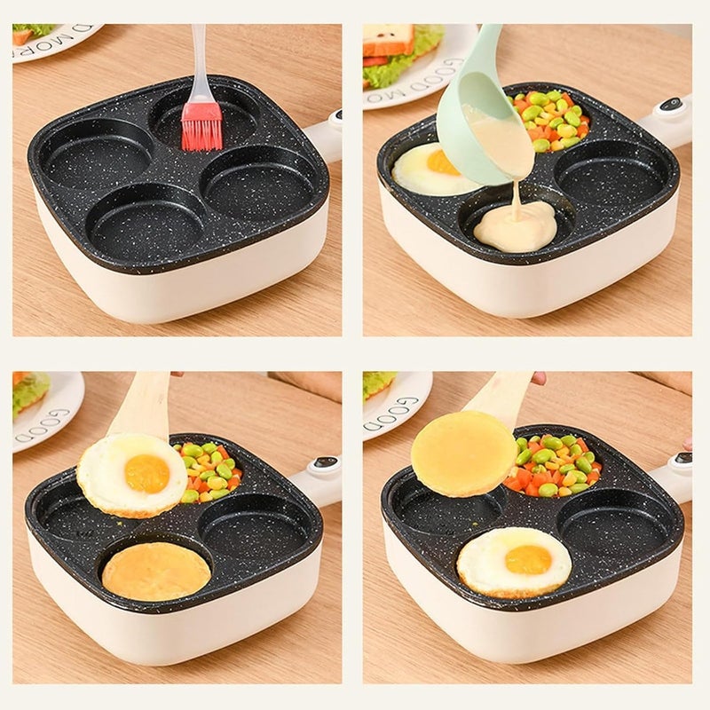 HAPPY HOME Non-Stick Square Electric Frying Pan | Multi-Purpose Electric Cooker for Frying, Boiling, Steaming & Cooking | Detachable Handle | Fast Heating Kitchen Pan (4 HOLE) - Image 2