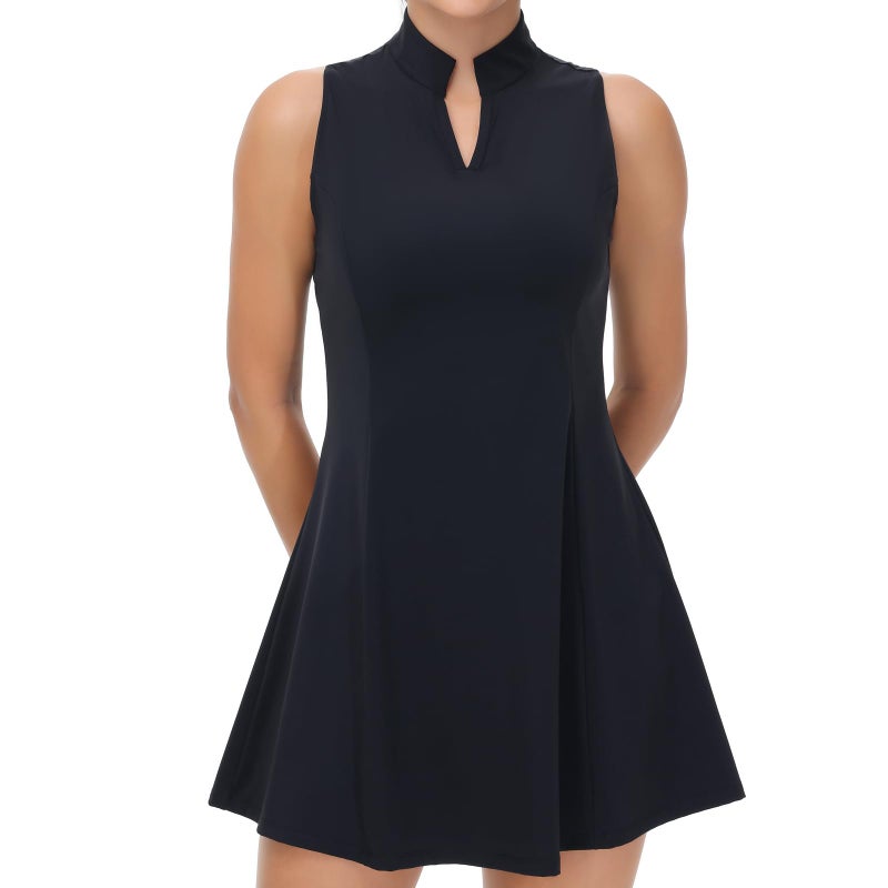 Blaosn Womens Tennis Golf Dress Workout Athletic Active Sports Sleeveless Polo Mini Short Dresses with Shorts Underneath Pockets Matching 2 Piece Sets Outfits Cute Trendy Lounge Clothes Casual Summer Black M - Image 2