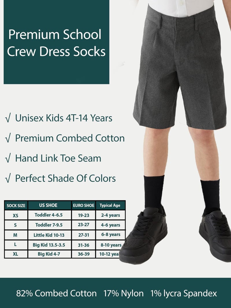 COTTON DAY Unisex Little Kids Youth Boys Girls Soft Cotton Crew Dress Socks Seamless Toe 6 Pack 12-14 years Plain Black XXL (14) - Image 3
