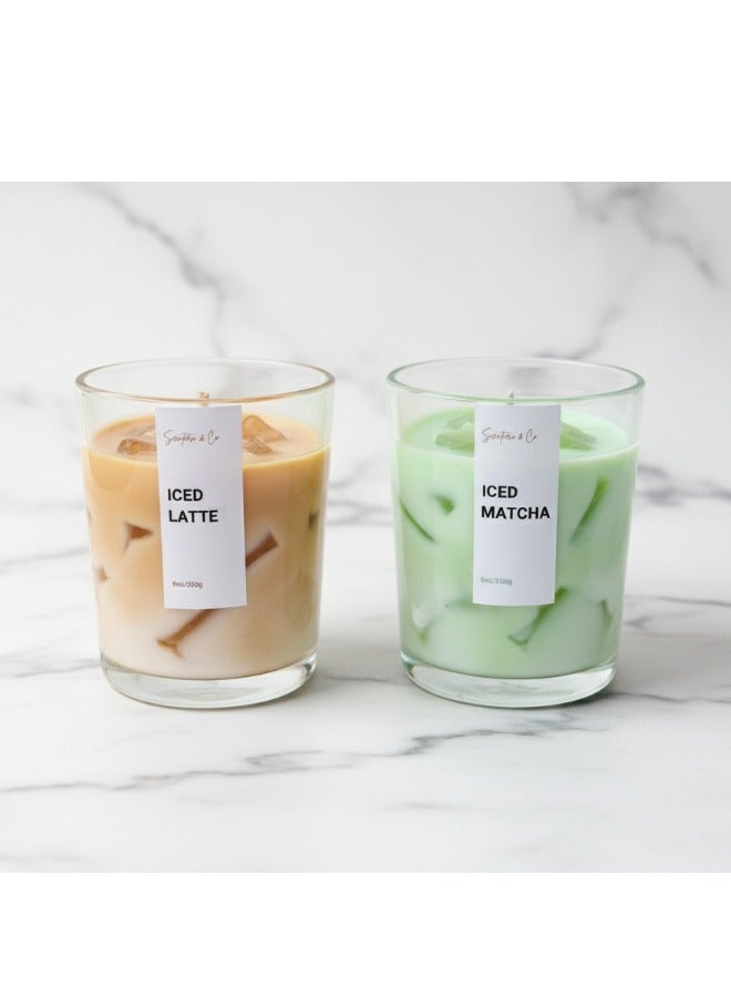 Set of 2 Scented Candles (Iced Latte & Iced Matcha) – 8x9cm 6oz 220g Each – Soy Wax, Aromatherapy, Long-Lasting Fresh Home Fragrance & Relaxing Gift for Home Décore - Image 1