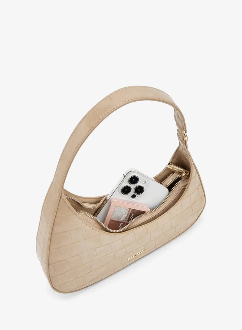 Flora Bella By Shoexpress Beige Textured Shoulder Bag With Zip Closure for Women | Best Price UAE