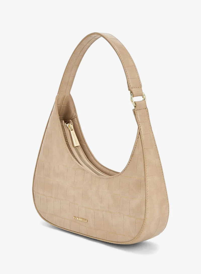 Flora Bella By Shoexpress Beige Textured Shoulder Bag With Zip Closure for Women | Best Price UAE