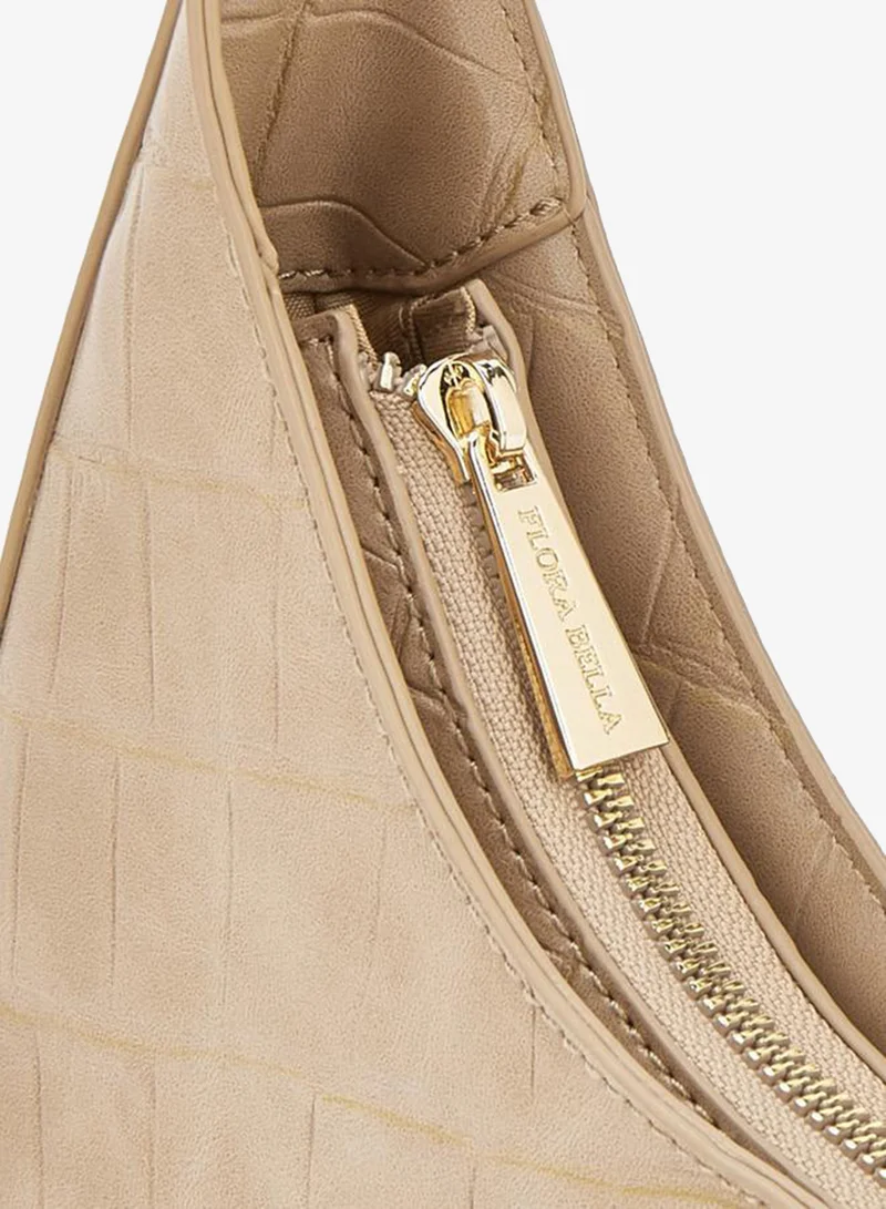 Flora Bella By Shoexpress Beige Textured Shoulder Bag With Zip Closure for Women | Best Price UAE