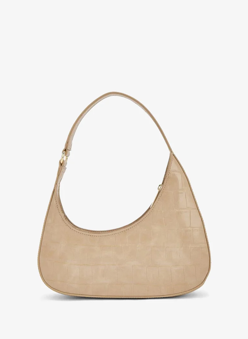 Flora Bella By Shoexpress Beige Textured Shoulder Bag With Zip Closure for Women | Best Price UAE
