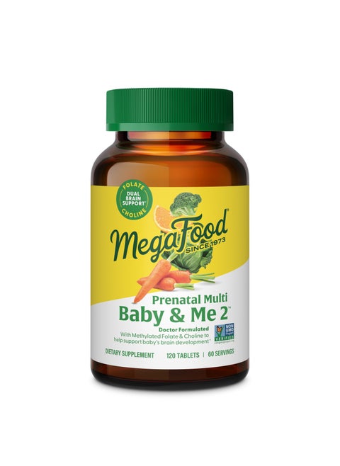 MegaFood Baby & Me 2 Prenatal multi doctor formulated with methylated folate & chloline to help support babys brain development  - 120 Tabs (60 Serving)