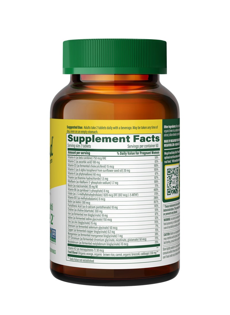 MegaFood - MegaFood Baby & Me 2 Prenatal Vitamin and Minerals - Vitamins for Women - with Folate (Folic Acid Natural Form), Choline, Iron, Iodine, and Vitamin C, Vitamin D and more - 120 Tabs (60 Servings) - Image 1