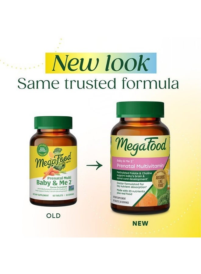 MegaFood Baby & Me 2 Prenatal Vitamins, Doctor Formulated, 120 Tablets,Prenatal Vitamins for Women with Methylfolate, Choline, Iron, Iodine, Vitamin C & D3, Non-GMO, Vegetarian, 60 Servings - Image 2